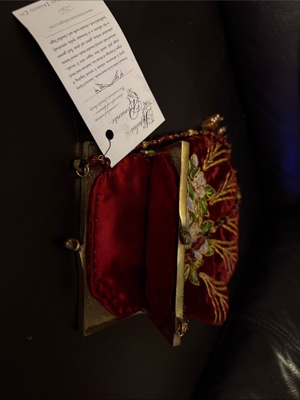 Vintage Beaded Burgundy Floral Velveteen & Brocade Evening Shoulder Bag - Picture 9 of 11